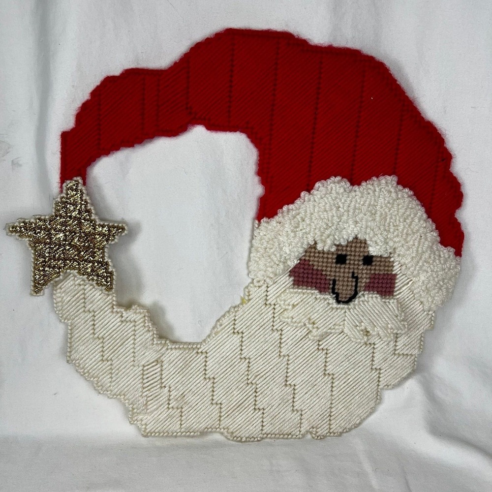 Unbranded Santa Moon Wall Hanging Unisex OS Red Excellent Needlepoint Folk Art